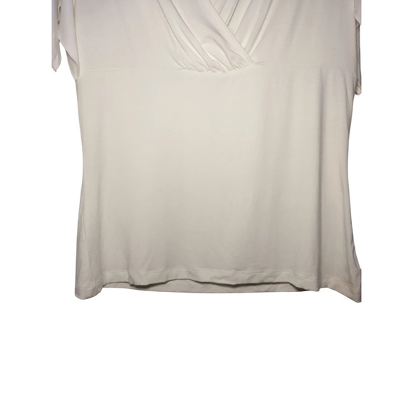 Ann Taylor Loft Womens Flutter Sleeve V-neck Stretch Blouse Cream Size Medium - Picture 11 of 13